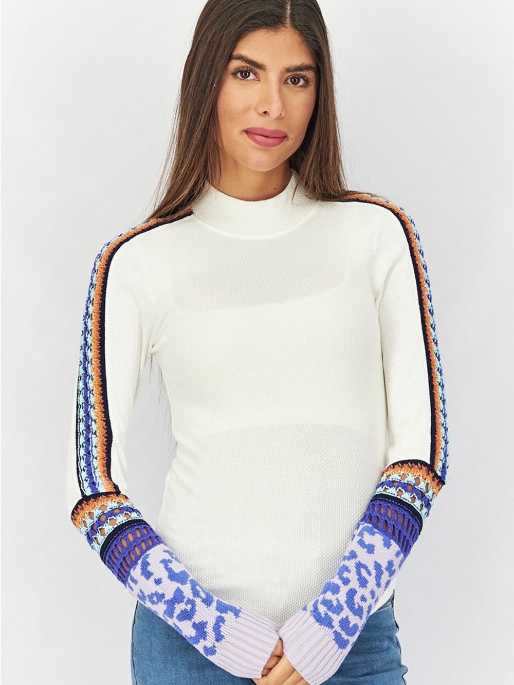 Free People Switch It Up Crotchet Trim Up Thermal Mock Neck